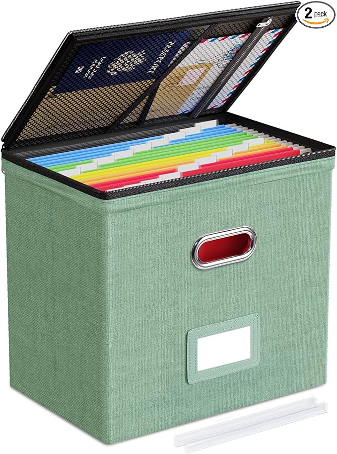Oterri 1 Pack File Organizer Boxes with Lids, File Box with Mesh Pockets, Document Organizer Box for File Folders Letter Size