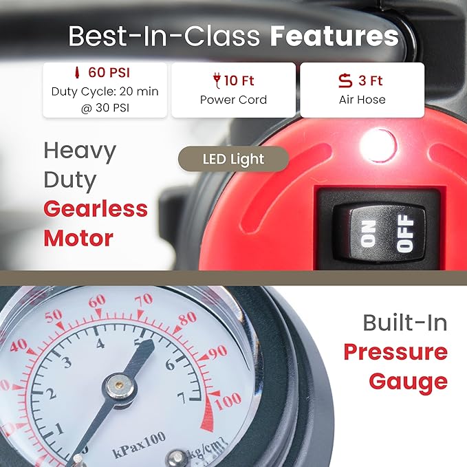 VIAIR 85P - 00085 Tire Inflator Portable Air Compressor for Car, Truck & SUV 12V On/Offroad Tire Pump Air Compressor Portable Heavy Duty 60 PSI, Cigarette Plug, Twist Chuck