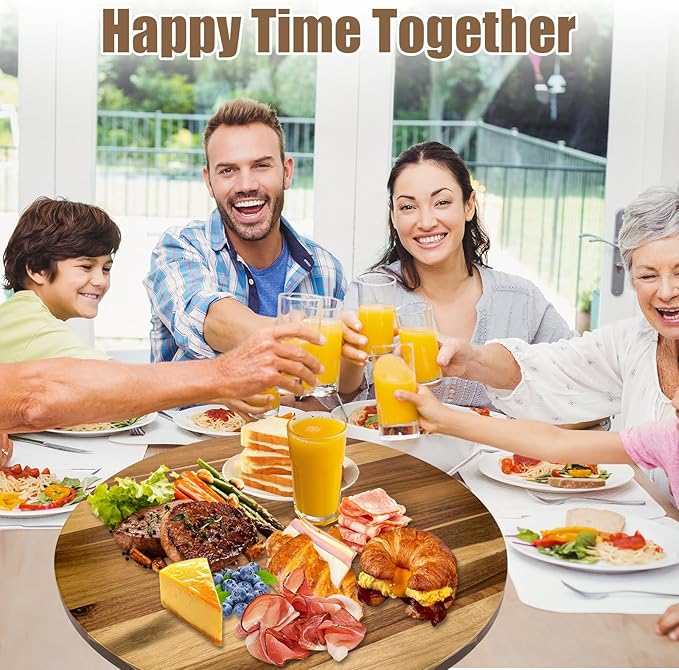 26'' Acacia Wooden Lazy Susan with 360 Rotation for Dining Table Top,Extra Large Wooden Serving Tray with Heavy Duty Rotating