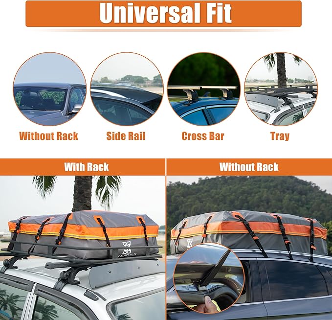 X AUTOHAUX 1000D PVC Waterproof Car Roof Bag Rooftop Cargo Carrier Bag Luggage Carriers for Cars with or without Rack Anti-Slip Mat 6 Door Hooks Set Gray - 20 Cubic Feet