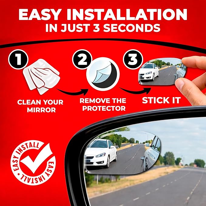 Blind Spot Convex Car Mirror - Rearview Accessories for Car Interior - Automotive Blindspot Mirrors for Larger Image and Improved Traffic Safety (2-Pack)