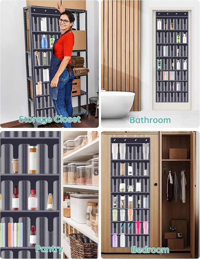 NiHome 35-Pocket Large Capacity Door Cup Organizer Fit for Stanley Tumblers 30/40oz, Door Hanging Water Bottle Storage, Doubl
