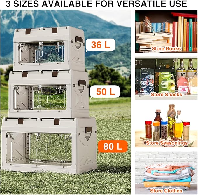 Closet Organizer and Storage Box, Large Essential Collapsible Plastic Car Trunk Container with Clear Lids and Doors, Open Fro
