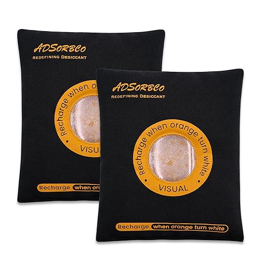 ADSorbco Rechargeable Desiccant Packs for Storage, Rechargeable Silica Gel Packets, Color Indicating Desiccant Packs for