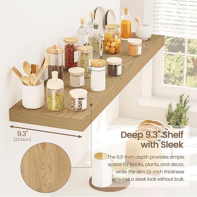 Vivelove 36 Inch Floating Shelves for Wall, 9" Deep Display Shelves for Bathroom Living Room Kitchen Bedroom Office Farmhouse