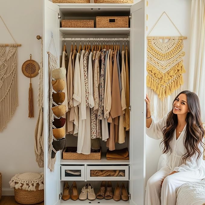 Boho Baseball Cap Hanger-1 Pack-Macrame Hat Organizer for Ball Caps Holder Over Door, Hat Rack for Wall, Cap Rack for Decorat
