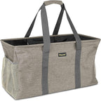 BALEINE Extra Large Utility Tote Bag with Reinforced Wire Frame, Reusable Grocery Bag for Shopping, Picnic (Beige, 22''x12''x10'')