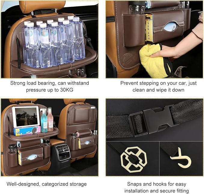 2 PCS Car Seat Back Pocket, Waterproof Leather Auto Back seat Organizer for Kids, Upgraded Car Organizer with Tablet Holder Pockets, Universal Interior Car Accessories (Coffee)
