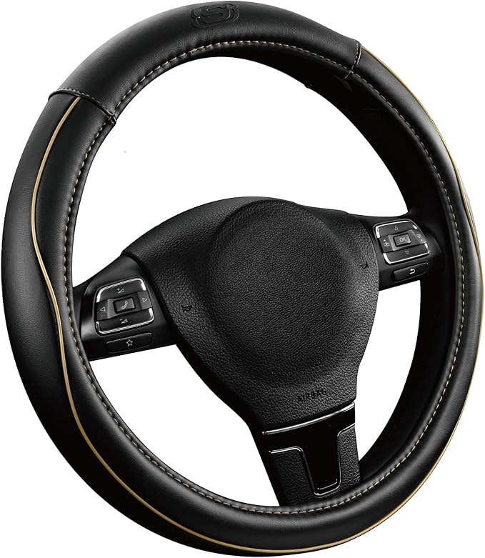Skechers Memory Foam Steering Wheel Cover,Piping Microfiber Leather Steering Wheel Cover Sporty Universal Fit 14" 1/2-15" Car