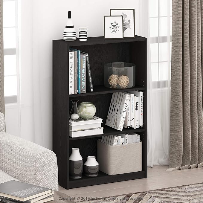 Furinno Jaya Book Shelf, 3-Tier Bookshelf, Bookcase with Adjustable Shelves, 9.5 x 24.5 x 40.3, for Living Room, Bedroom, Hom