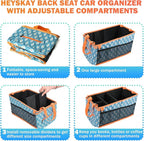 HEYSKAY Car Seat Organizer-Passenger Seat Organizer, Collapsible Small Car Seat Organizer for Console Front/Back, Car Seat Caddy Organizer with 4pc Drink Holders Automotive Backseat Organizer for Kids