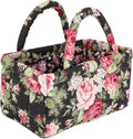 Small Storage Basket Organizer, Mini Fabric Floral Storage Baskets with Handle, Quilted Portable Collapsible Storage (L)