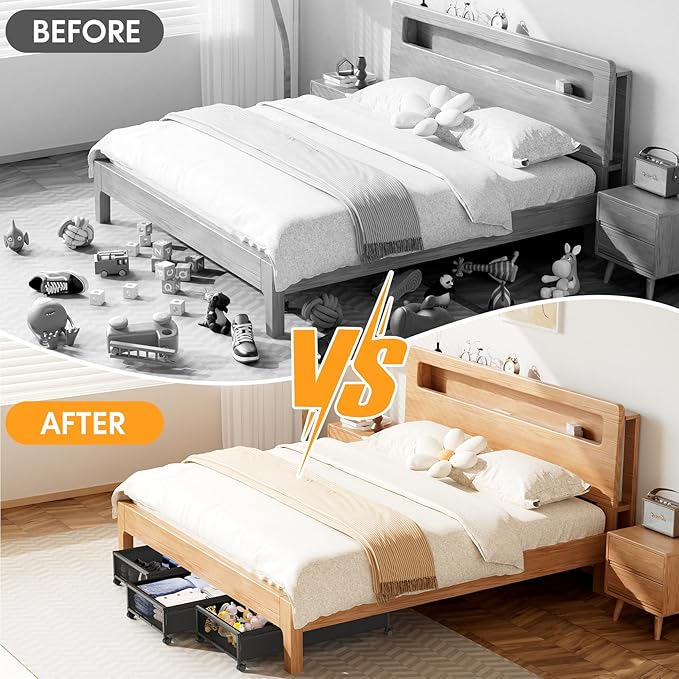 Under Bed Storage with Wheels，4 Pack Under Bed Storage Containers,Underbed Shoe Storage Bedroom Large Capacity Under Bed Stor