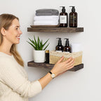 BGMG Floating Shelves 16 inch Long, Distressed Rustic Wooden Wall Shelves for Bathroom Living Room Bedroom Kitchen Farmhouse 