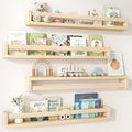 Fun Memories Nursery Book Shelves Set of 4, 32 Inch Solid Wood Wall Book Shelves, Kids Room Floating Shelves Organizer & Toy 
