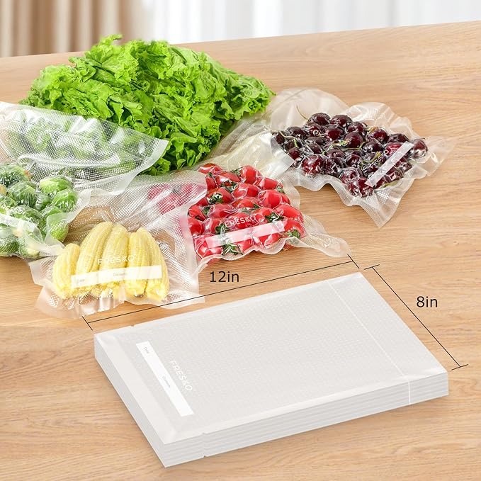 FRESKO 8"x12" Food Vacuum Sealer Bags, 120Pcs PreCut Bags for Food Vacuum Storage, Vacuum Seal Food Sealer Bags with BPA Free