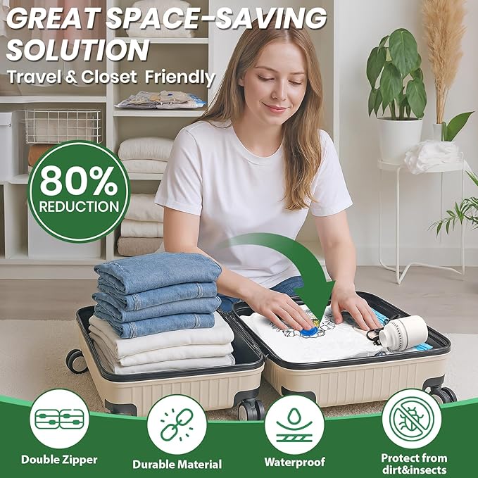 Vacuum Storage Bags,20Pack Vacuum Seal Bags with Electric Air Pump,Vacuumm Seal Bag for Clothing,Travel,Clothes,Comforters,Bl