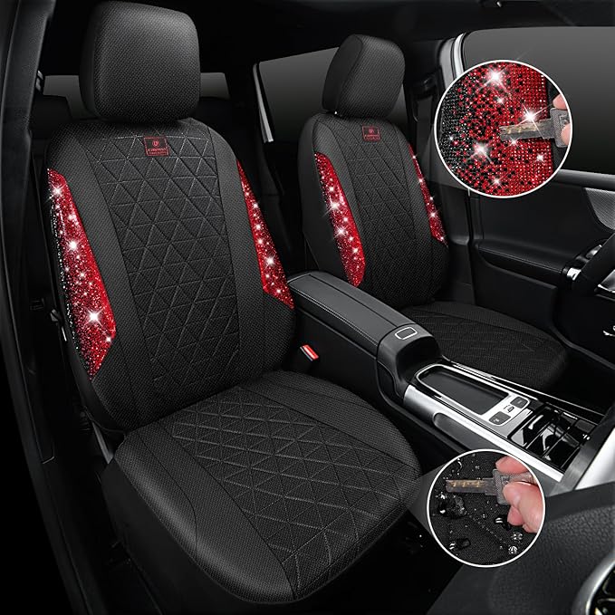 CAR PASS Oxford Bling Diamond Car Seat Covers Full Set Interior Sets, Waterproof Shining Glitter Sparkly Crystal Universal Ar