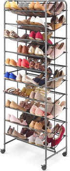 Whitmor 10-Tier Double Sided Shoe Cart, Gunmetal