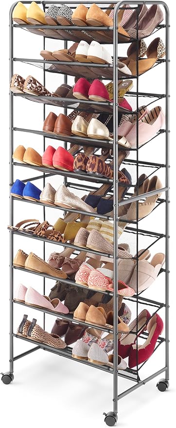Whitmor 10-Tier Double Sided Shoe Cart, Gunmetal