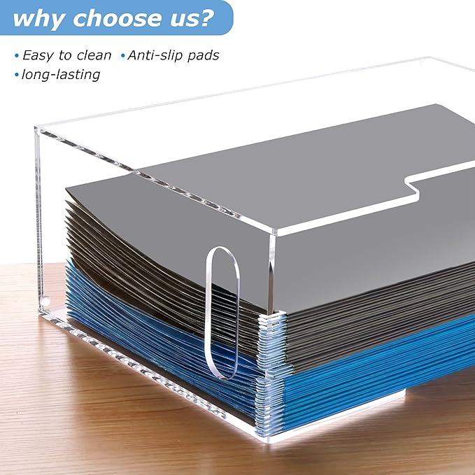 DINGHUO Legal Size File Organizer, Acrylic Protable Hanging File Organizer with Handles, Clear Storage File Folder Holder Fil