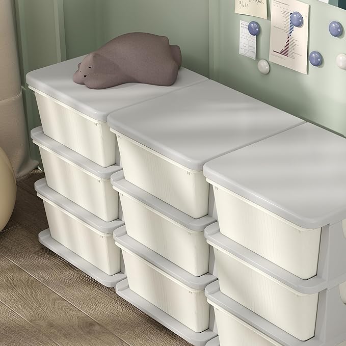 Qaba 3 Tier Kids Storage Unit, Toy Organizers and Storage with 9 Drawer Chest for Kids Bedroom Nursery Kindergarten Living Ro