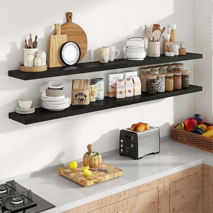 72 Inch Floating Shelves, 8 Inch Deep Floating Shelves for Wall, Hanging Shelf with Invisible Brackets, Deep Shelves for Bath