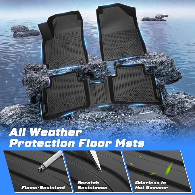Sunsdrew Floor Mats for 2021-2026 Kia Seltos Accessories, All Weather Floor Liners 1st & 2nd Row Car Mats TPE Rubber Raised Edge