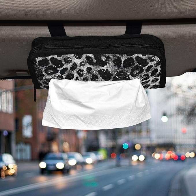 Car Tissue Holder Car Visor Organizer Tissue Box Holder for Car Sun Visor Organizer with Car Vehicle Accessories Essentials Interior for Women Men Sliver Leopard Skin