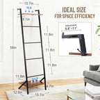 5 Tier Blanket Ladder with Shelf and Hooks, 4.8ft Metal Ladder Shelf Blanket Holder Storage Rack for Living Room, Free Standi