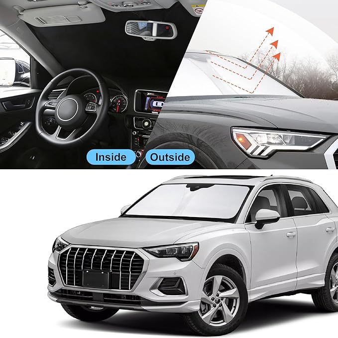Front Windshield Sun Shade Foldable Car Front Window Sun Shade Windshield Shade Custom Fit for 2019-2025 2026 Audi Q3 Block UV Rays Accessories Heat Keep Car Cooler