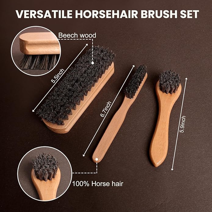 10Pcs Leather Care Kit- 3Pcs Horsehair Brushes, 1.76oz Saddle Soap, 1.76oz Mink Oil and Wax Waterproofer