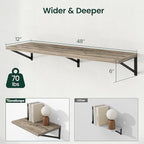 Floating Shelves, 12 Inch Deep Rustic Wood Wall Storage, 48W x 12D Wall Shelves Set of 2, Heavy Duty Metal Brackets, Large In
