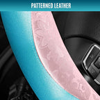 PIC AUTO Steering Wheel Cover, Pink Patterned & Blue Leather Patchwork Design, Universal Fit 14.5"–15.5", Anti-Slip, Odor-Fre