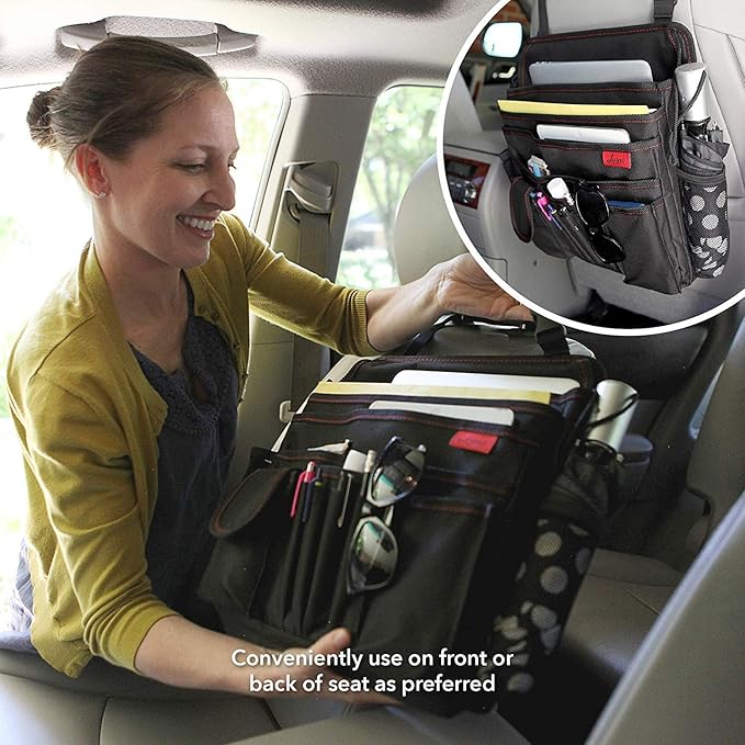Lusso Gear Car Organizer for Front Seat or Car Seat, Ultra-Durable, One-Size-Fits-All Car Storage Organizers, Easily Keeps Supplies Secure & Upright, Premium Car Seat Organizer for Kids & Adults (Red)