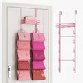 SWTYMIKI Over The Door Purse Organizer - Wall Mounted Handbag Organizer with 10 Hooks and Metal Basket, Hanging Purse Storage