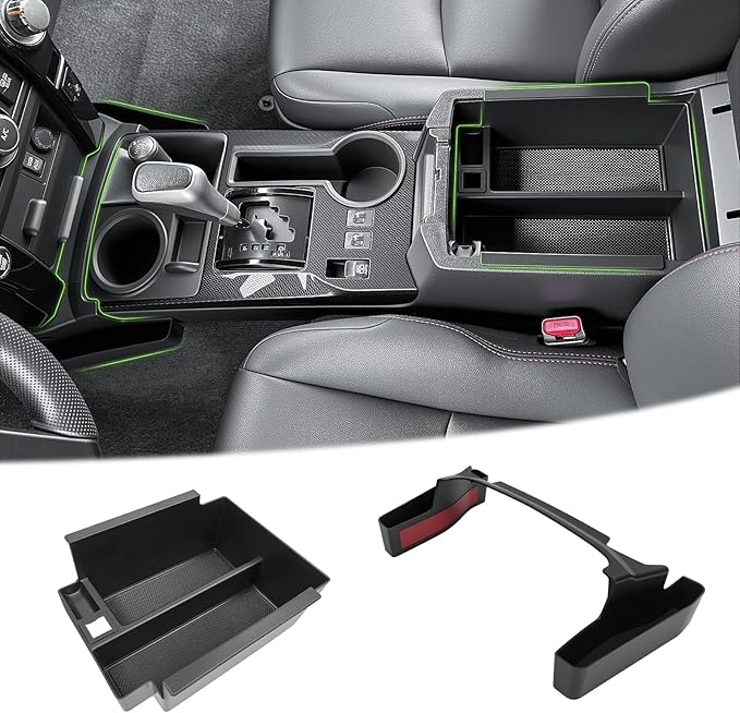 2PCS Center Console Organizer for 2010-2024 Toyota 4Runner Gear Shift Side Tray and Insert Armrest Storage Box for 4 Runner Interior Accessories(2PCS Console Shifter+Armrest Tray/Fit 10-24)