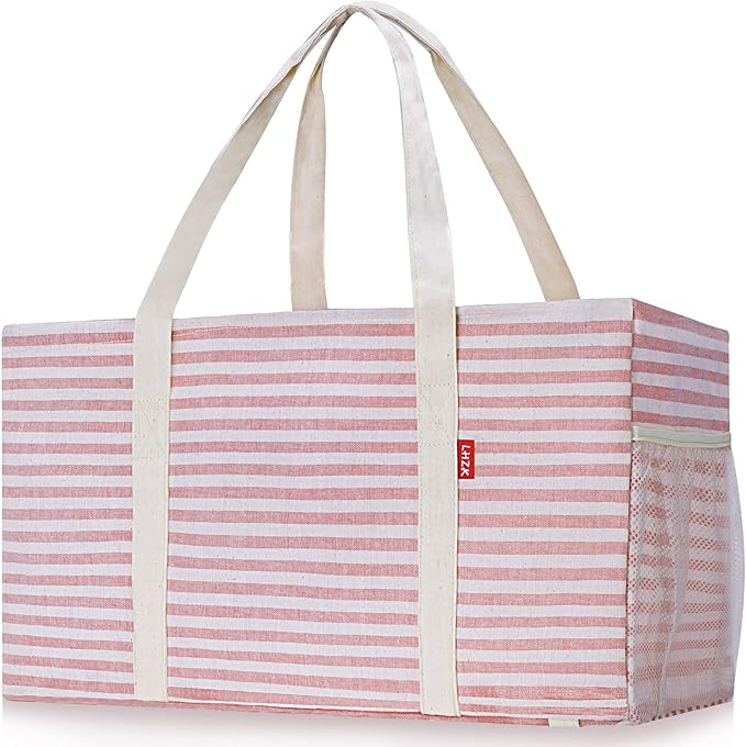 LHZK 2 Pack Extra Large Utility Tote Bag with Metal Wire Frame and the Sides Rinforced, Extra Large Tote Bag with Handle for