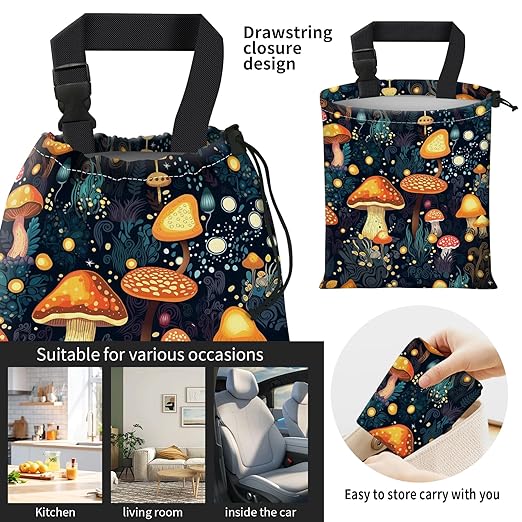Car Trash Bag Large Hanging Can for Back of Seat, Cute Waterproof Car Garbage Bag for Vehicle, Travelling, Outdoor Cute Colorful Mushroom