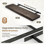 Fun Memories Floating Shelves for Wall Decor Set of 2-30 Inch Solid Elm Wood Live Edge - Rustic Walnut Wall Shelves with Invi