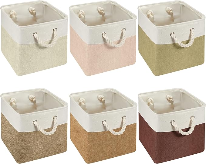 Geiserailie 6 Pcs 11 x 11 Inch Cube Storage Bins Fabric Storage Organizer Bins Foldable Cube Baskets with Sturdy Carry Handle