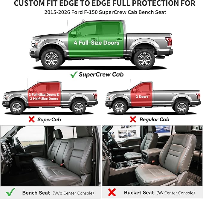 YITAMOTOR Floor Mats for 2015-2026 Ford F-150 Super Crew Cab Bench Seat, Custom Fit All Weather Anti-slip TPE Rubber Mat, Super Duty Ford F150 Accessories, F 150 Floor Liners Set, 1st & 2nd Row, Black