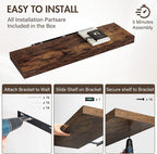 40 Inch Floating Shelves, 12" Deep Floating Shelf Wall Mounted, 40" Wall Shelves, Rustic Deep Bookshelf, Extra Deeper & Thick