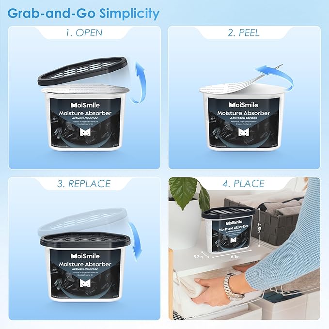 Moisture Absorbers, Efficient Activated Charcoal Humidity Absorber & Odor Absorber Boxes, Refillable Car Dehumidifier for
