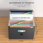 Expanding File Folders,Accordion File Organizer,25 Pockets Expandable File Folder with Plastic Handle,Portable Filing Box,Mon