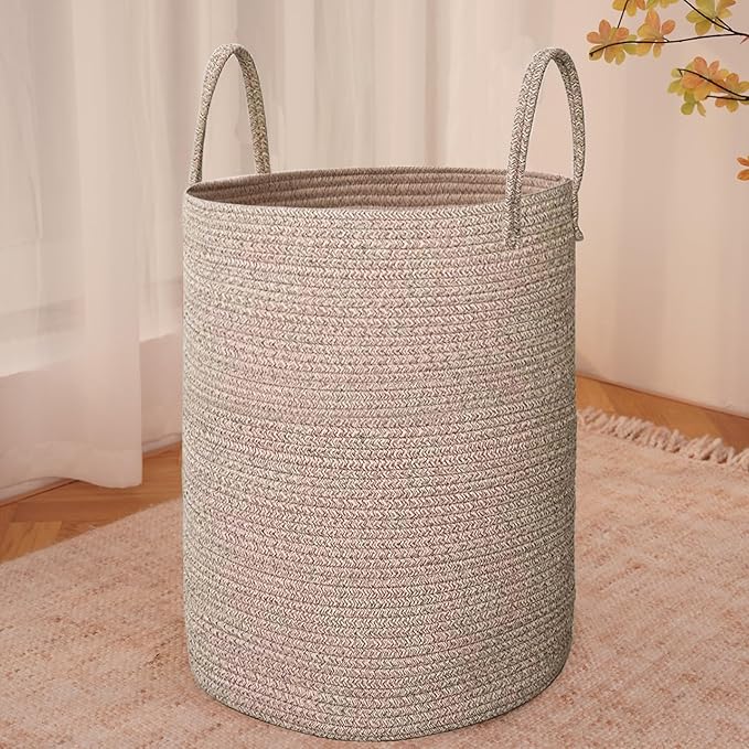 JMvicyroam Large Woven Laundry Basket Hamper,80L Cotton Rope Storage Bin for Blankets,Toys and Clothes,Decorative Tall Nurser