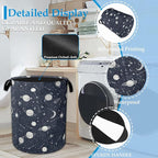 Star Moon Laundry Basket Collapsible Laundry Hamper with Handle, Oxford Clothes Toy Storage Bin for Bathroom Bedroom Room Dec