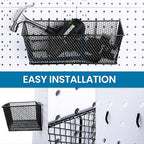 Sieral 4 Pcs Black Pegboard Baskets Metal Wire Shelf Baskets Peg Board Organizer Accessories Wall Mount Organizer Attachments