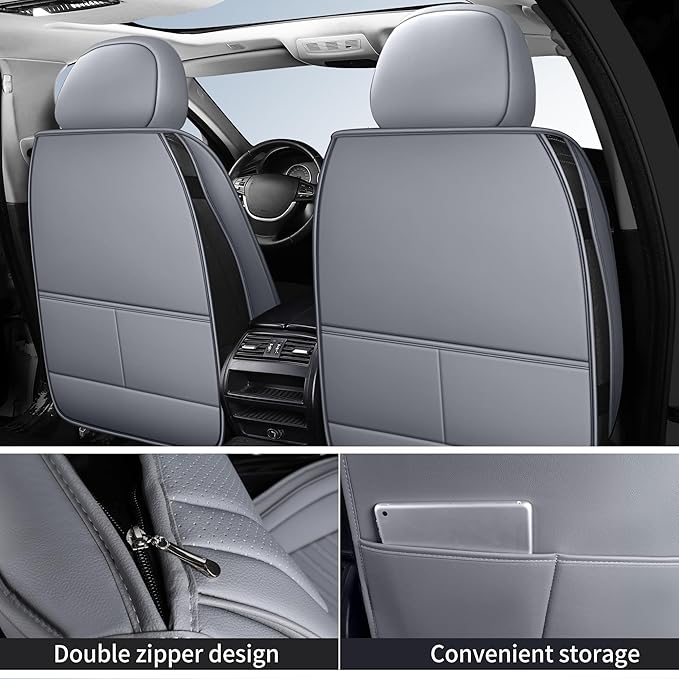 Nappa Leather Car Seat Covers Full Set, Gray Car seat Protector 5 Seats, Waterproof Car Seat Cushion, Universal Automotive Se