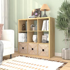 CTESNE【2026 Wooden Thick Frame 9 Cube Storage Organizer Shelf with Anti-Tipping Kits + Reversible Open Back Bookcase, Horizon